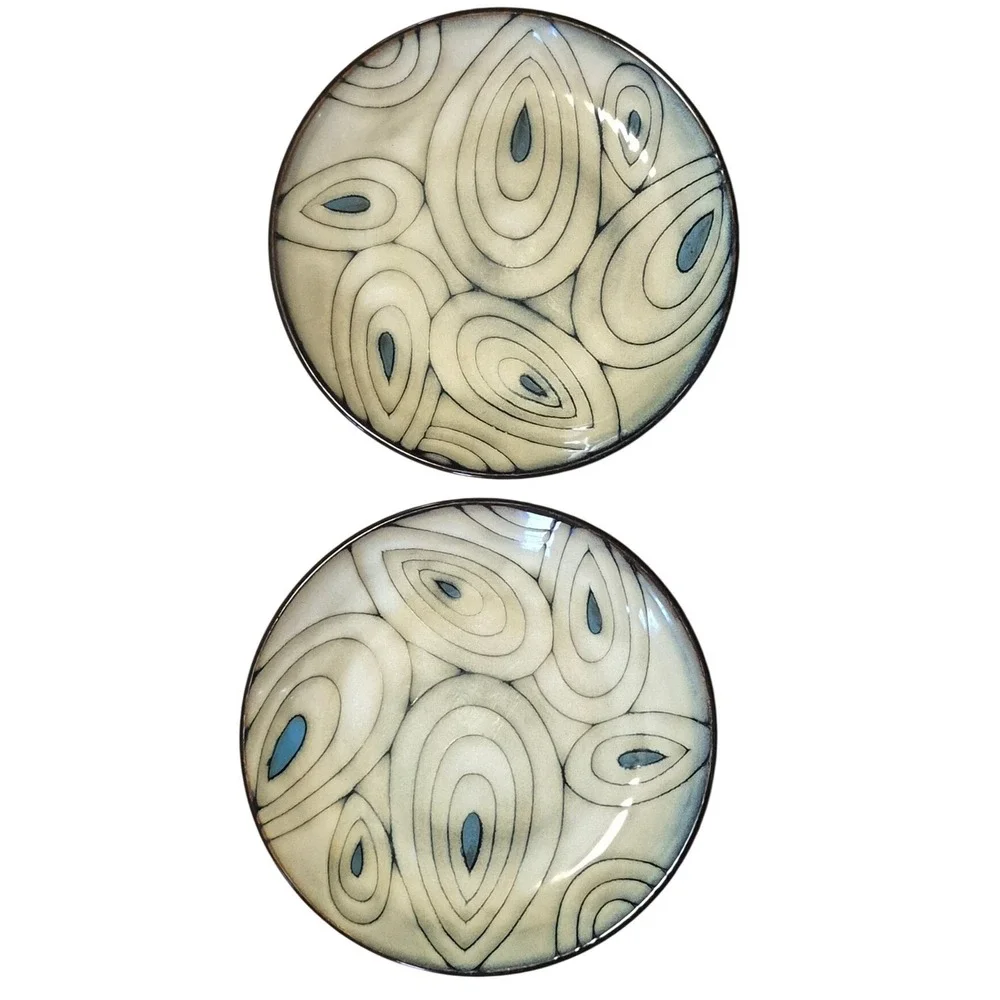 Pier 1 Imports Teal Reactive Stoneware 2 8 Inch Plates Blue Green Glaze